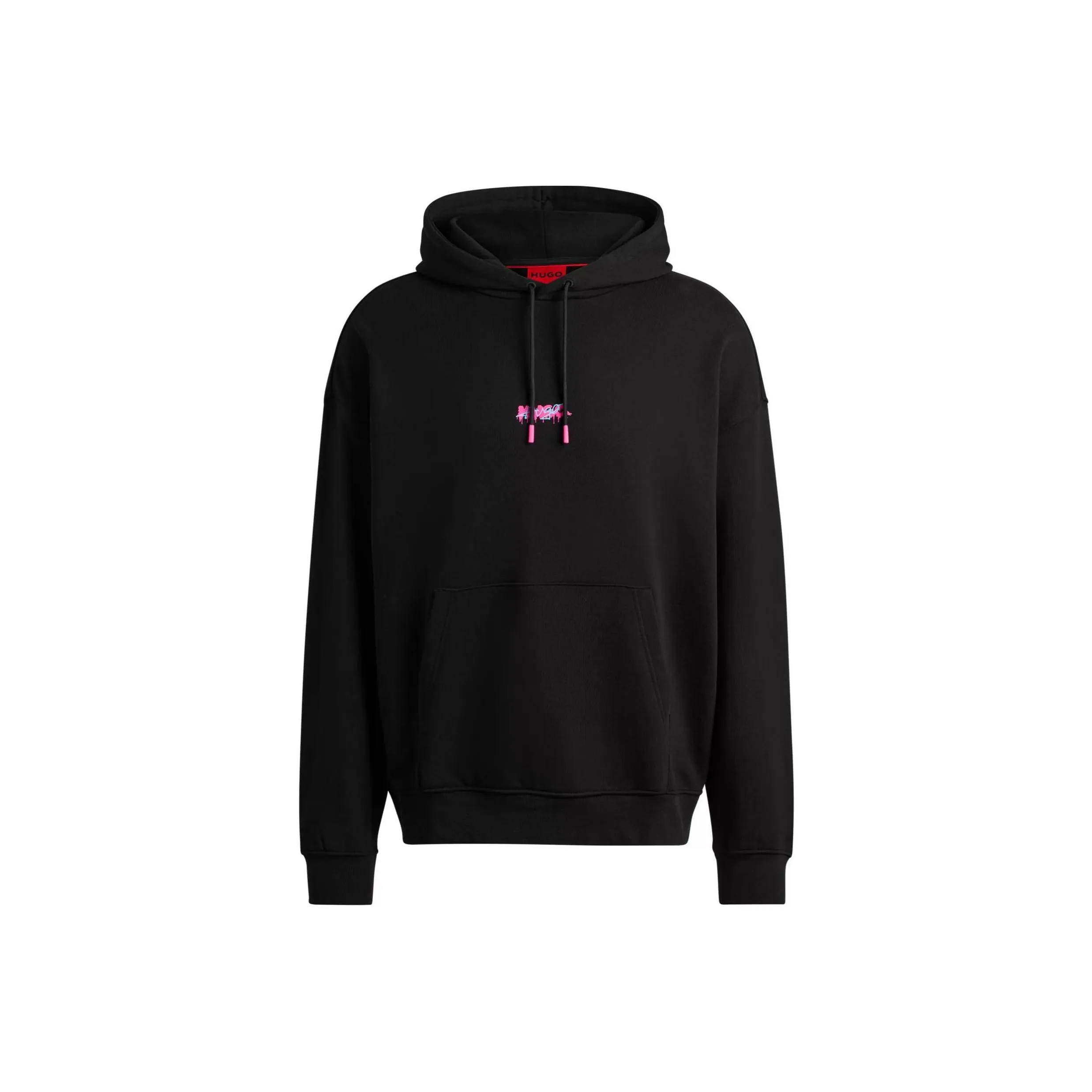 HUGO BOSS Cotton Terry Oversized Fit Hoodie With Seasonal Logos Sweatshirt Men's Black