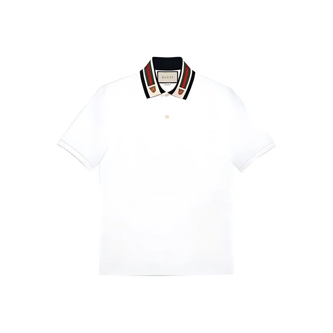 GUCCI Men White Cotton Polo With Web And Feline Head