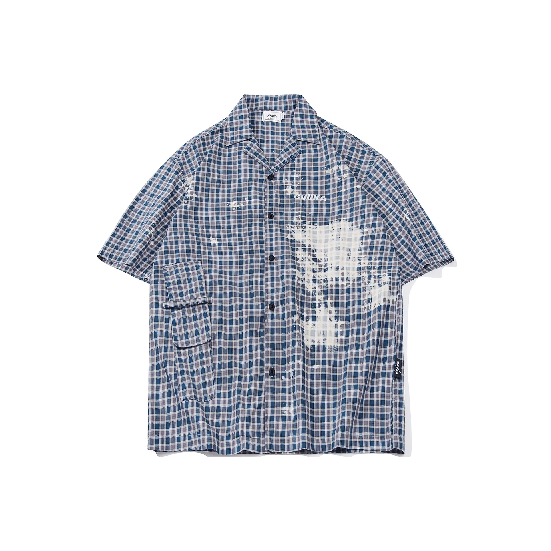 Guuka Short Sleeved Shirt Men's Blue Plaid