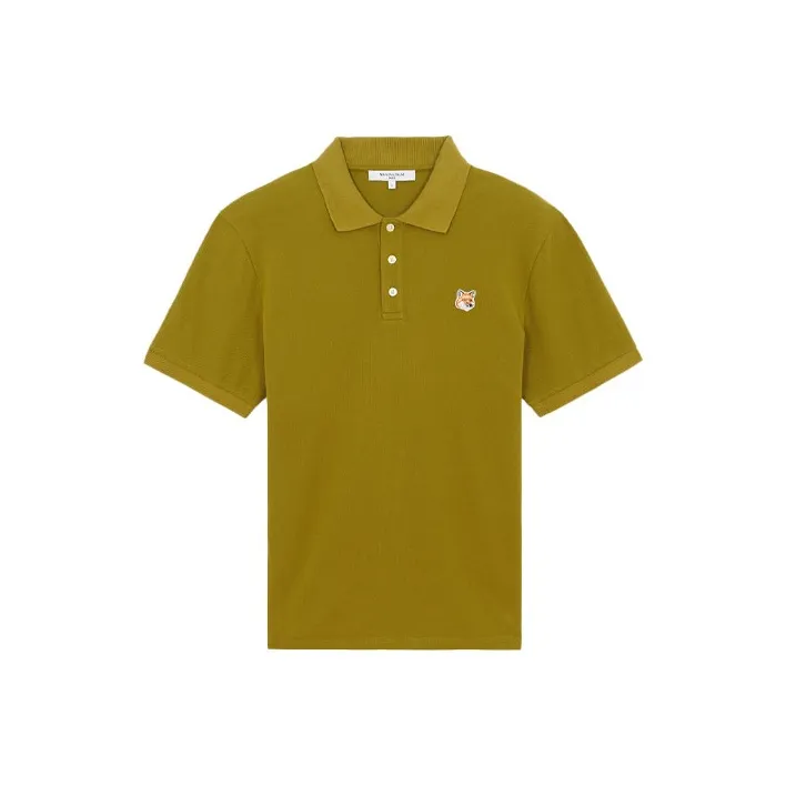 Maison Kitsune Мужская поло коричневого и зеленого цвета