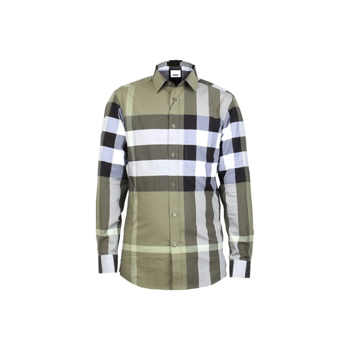 Burberry Mens Check Collar Long-Sleeve Shirt Olive Green
