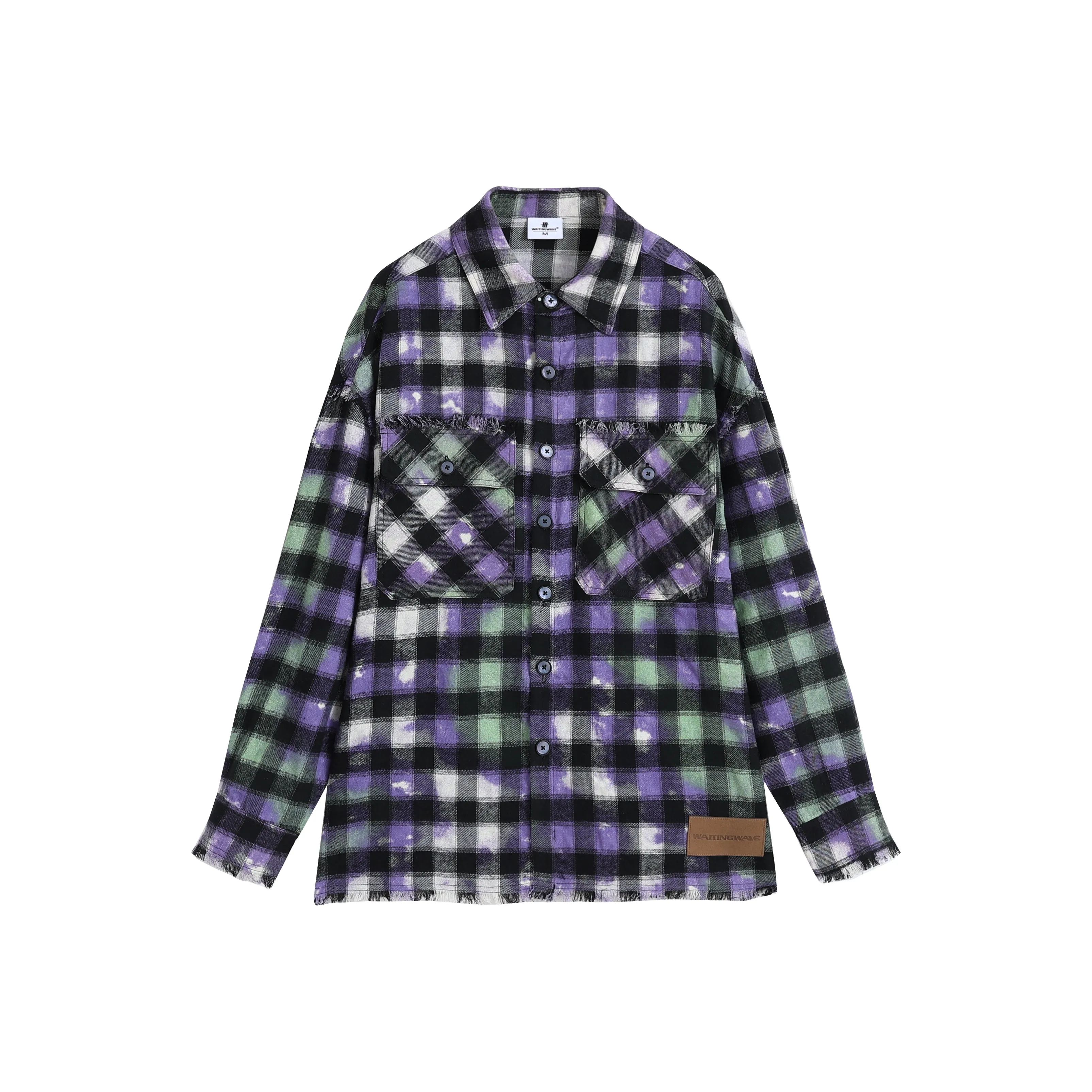 WAITINGWAVE Shirt Unisex Black And Purple Plaid