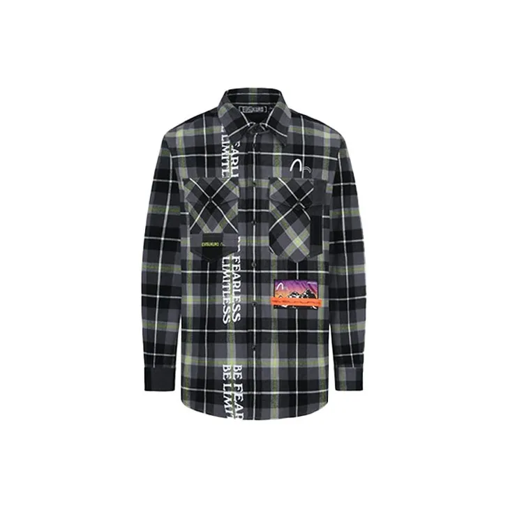 EVISU Shirts Men's Green Plaid