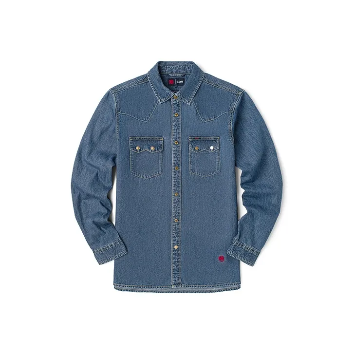 Ли совместный модель SS22 Однотонный Животный узор Геометрический узор Джинсовая рубашка Весенний Осенний Мужской Средний Светло-синий