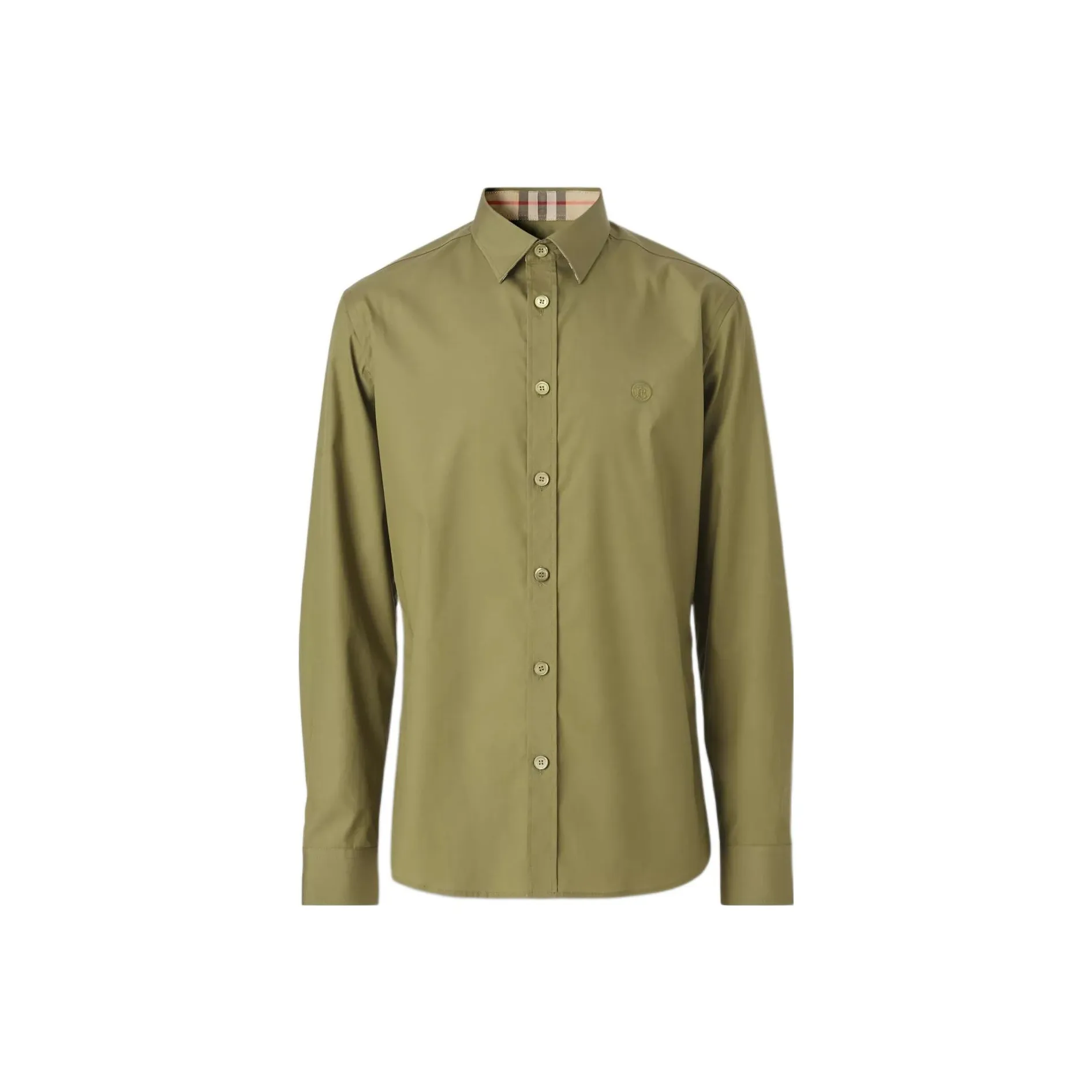 Burberry SS22 Mens Logo Embroidered Single-Breasted Long-Sleeve Shirt Green
