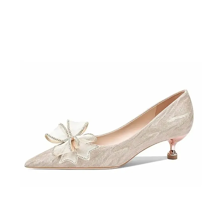 Take The Qin Низкий каблук Высокий каблук Женские Шампанское золото Набор в подарочной коробке