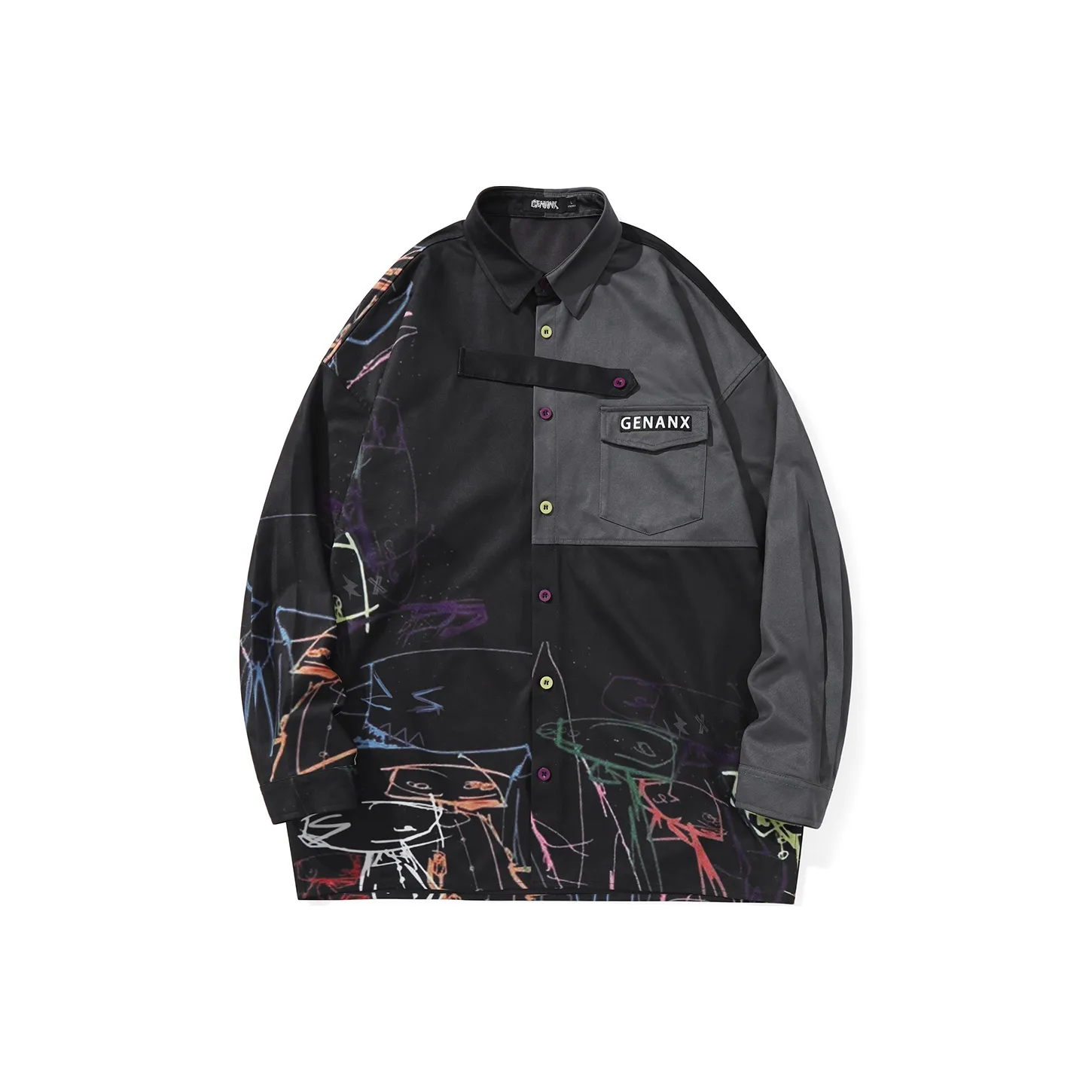 GENANX Черно-серый цвет унисекс рубашки