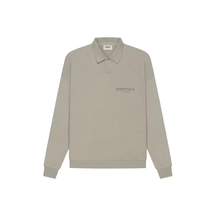 Fear Of God Essentials SS21 Длинный рукав Французский терри Поло Лесной мшистый Унисекс Лесной мшистый