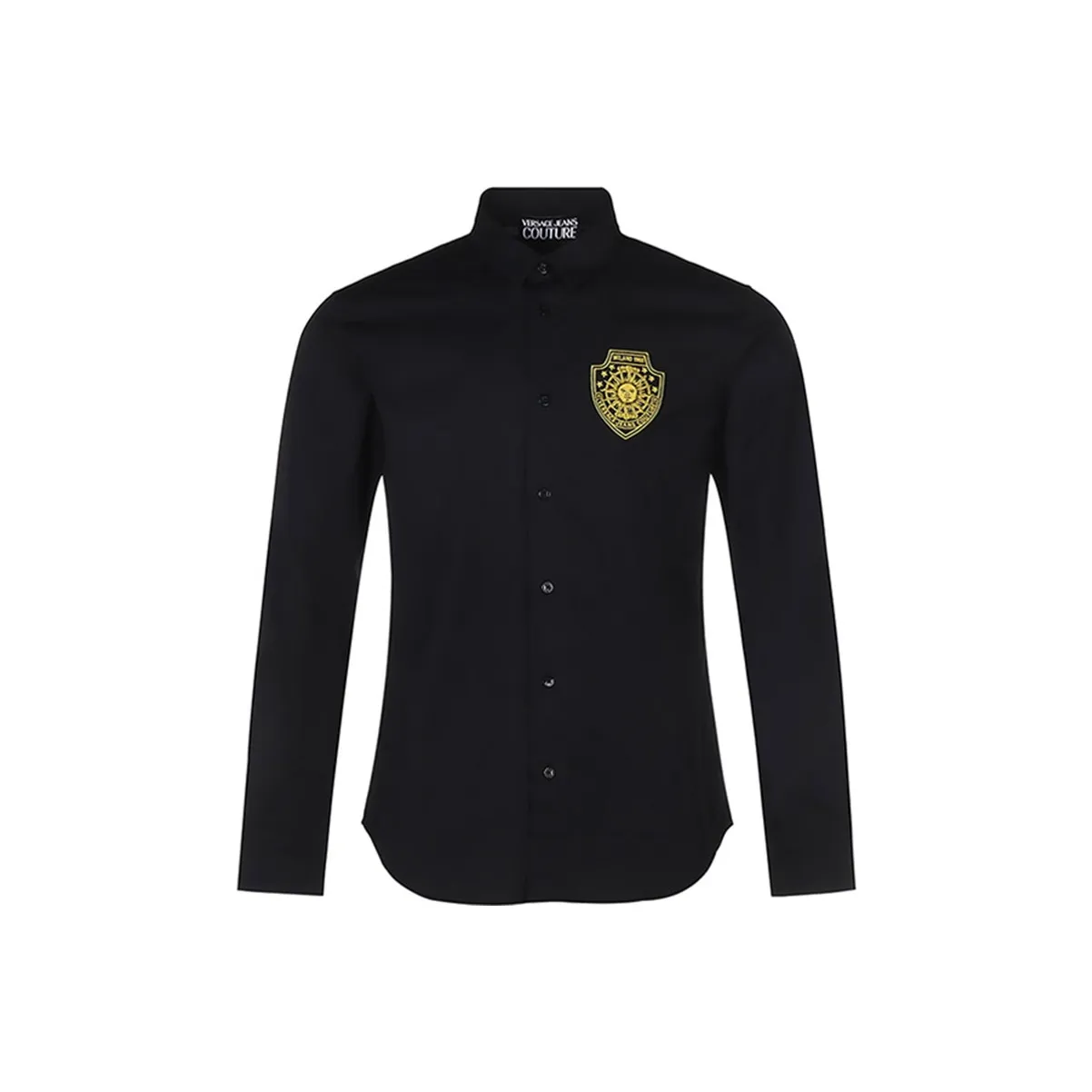 VERSACE JEANS COUTURE SS22 Mens Cotton Embroidered Long-Sleeve Shirt Black