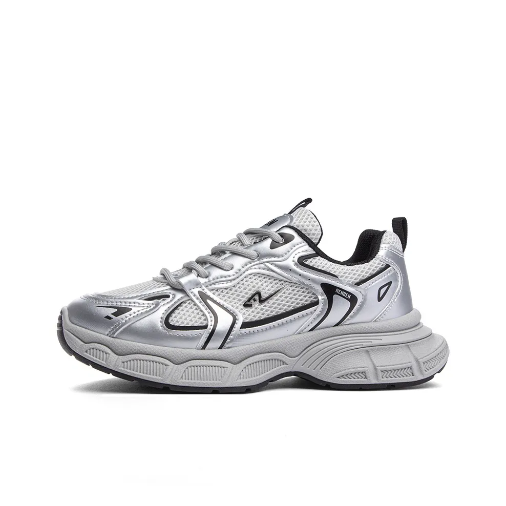 RENBEN Износостойкие Дышащий Баланс Низкий Топ Кроссовки с Толстой Подошвой Женские Серебряные