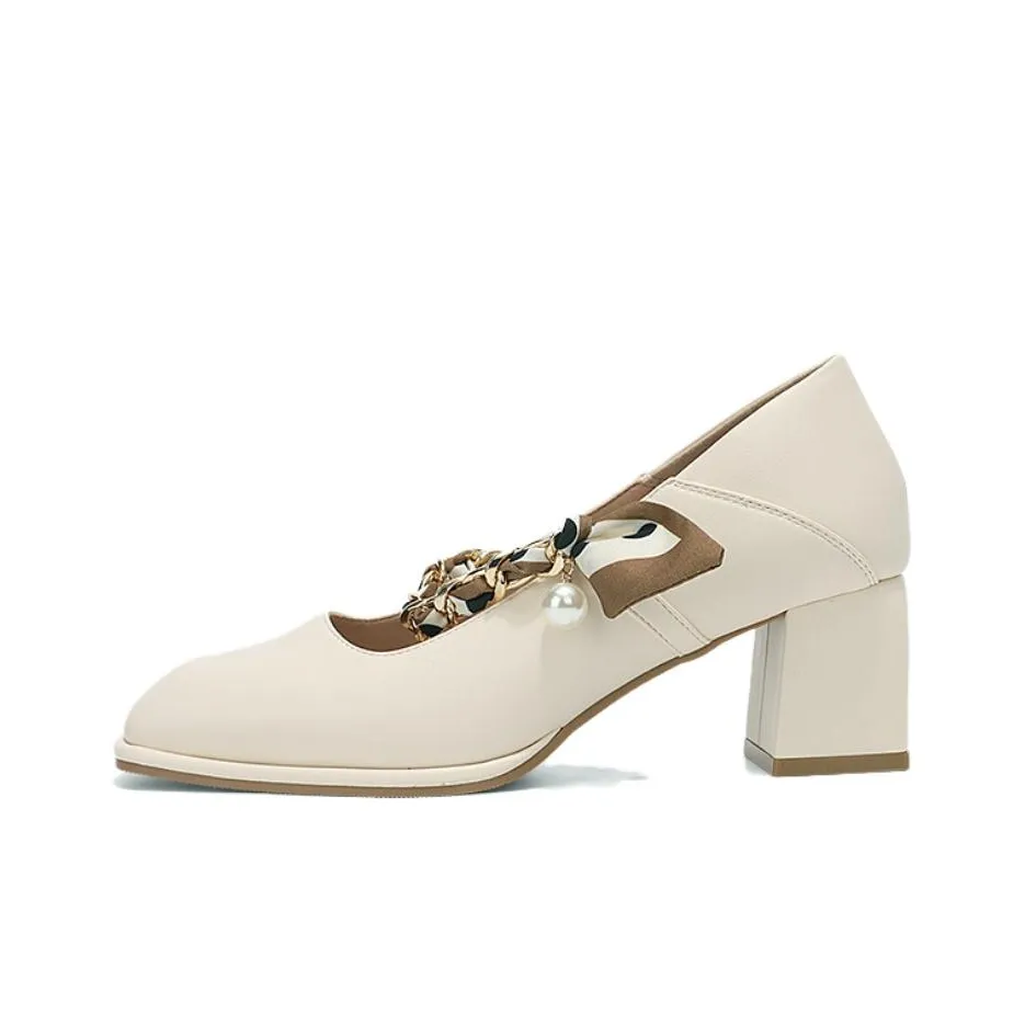 DAPHNE Грубый каблук Туфли Мэри Джейн Женские Бежевый