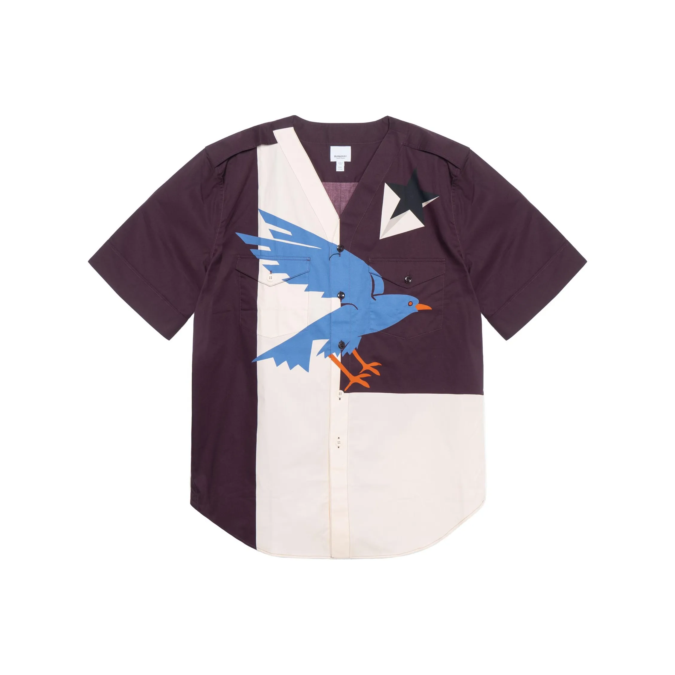Burberry Printed Collarless Baseball Silhouette Shirt