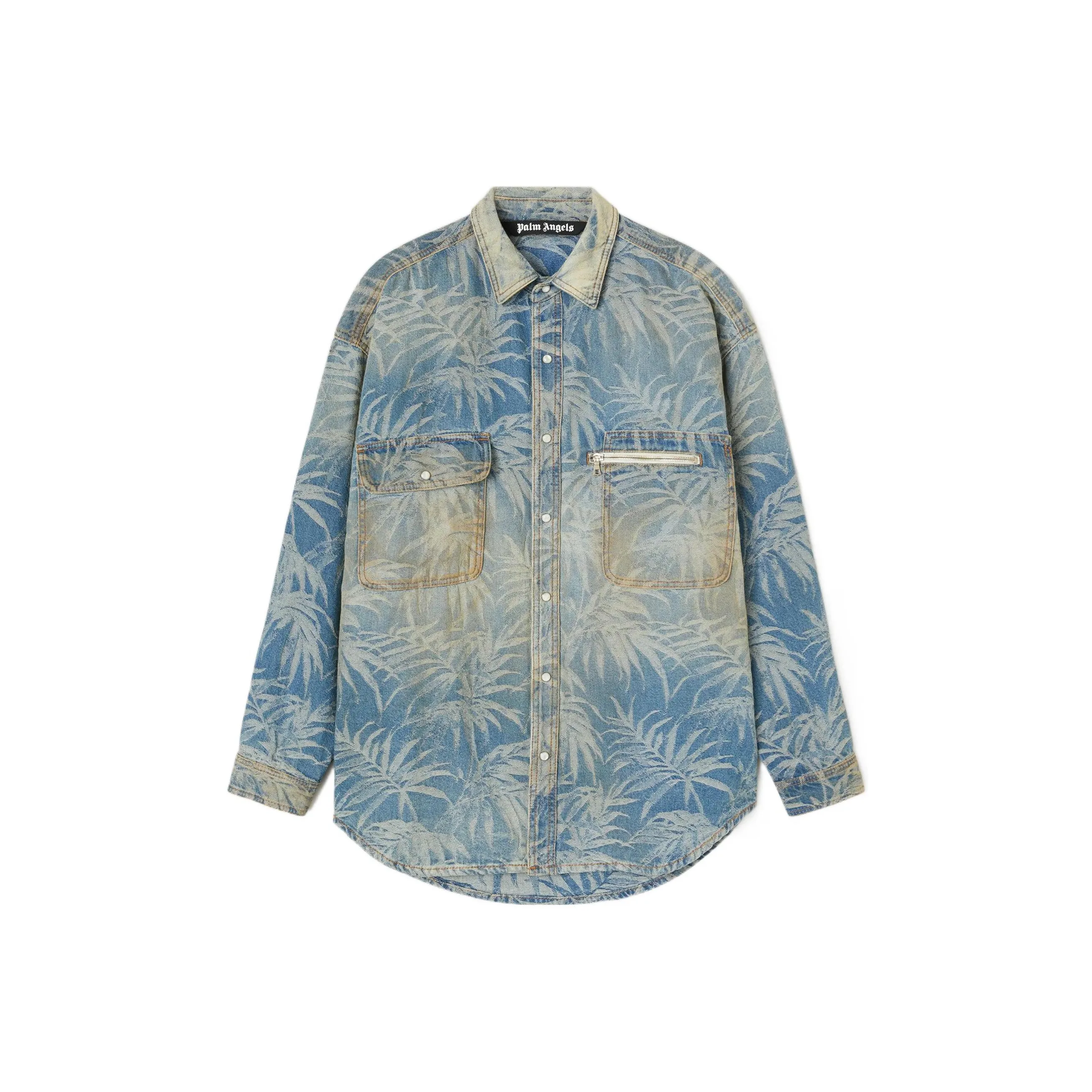 PALM ANGELS Palm-print Oversized Denim Shirt