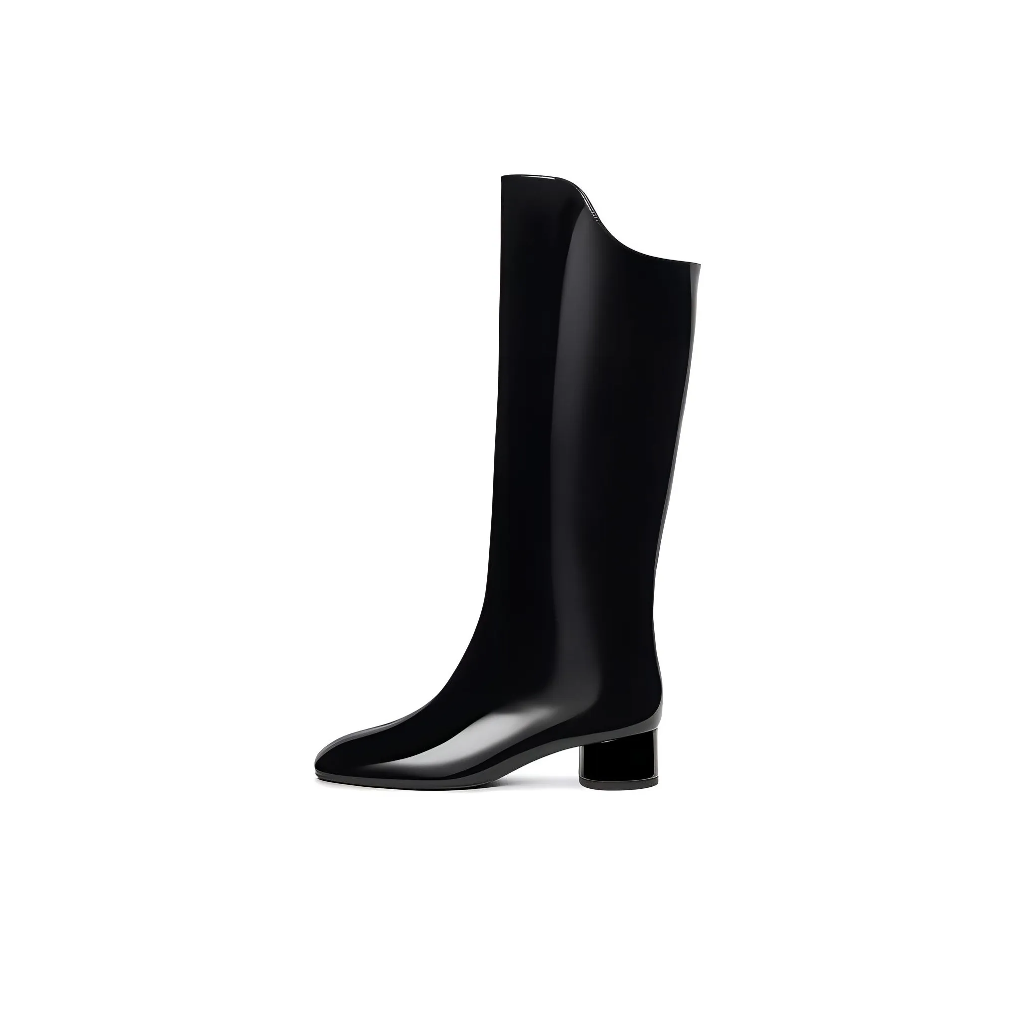 CHARLES KEITH Маленький CK Колено Высокие сапоги 4CM Женские Черный Патент Черный