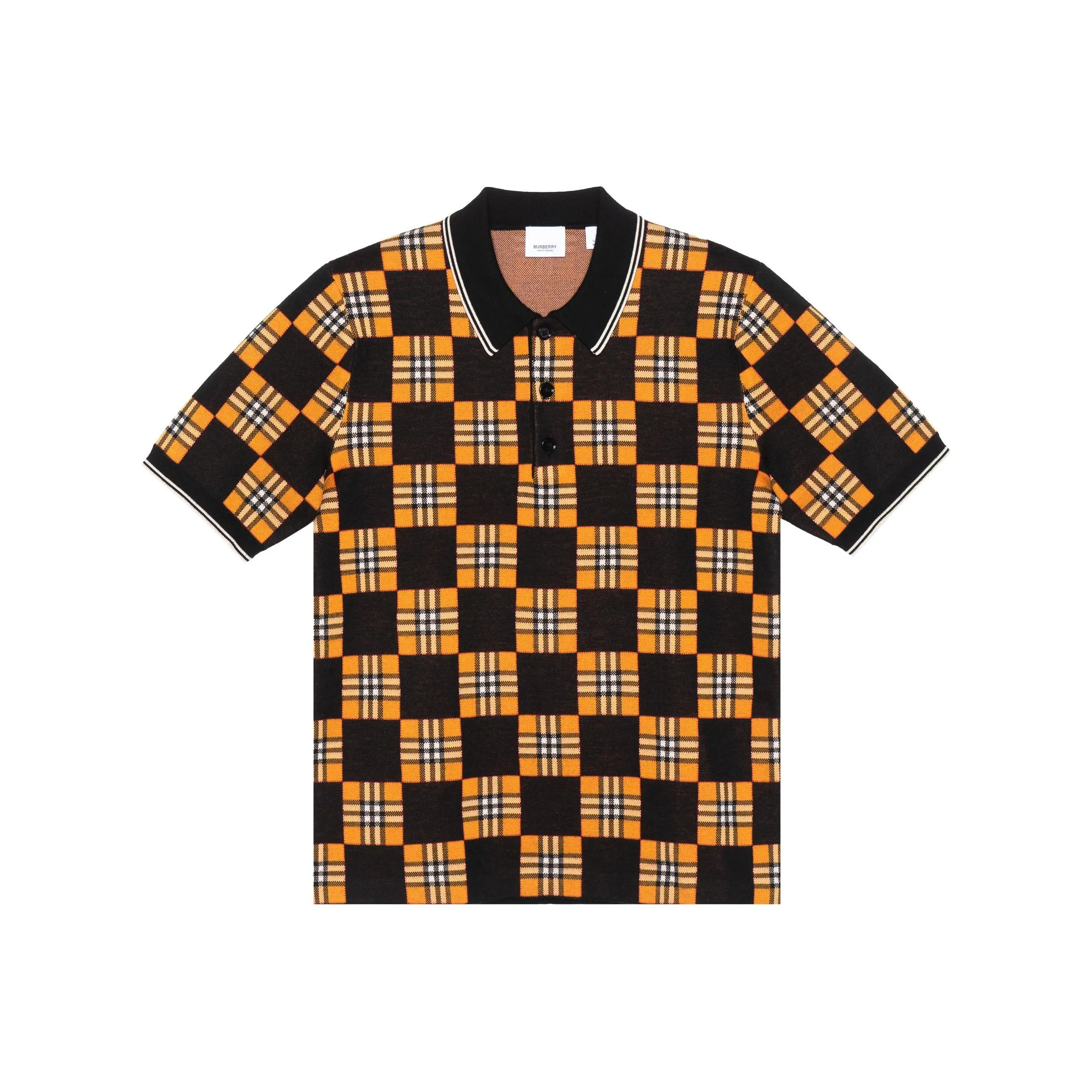 burberry pocket SS21 Men Contrasting Colors Plaid Jacquard Short Sleeve Polo Shirt Orange