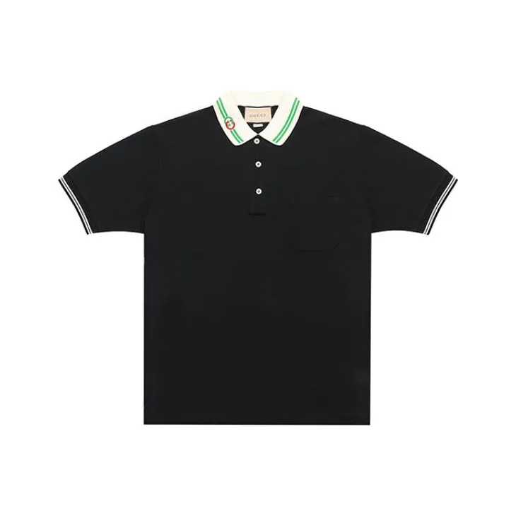 GUCCI Men Cotton Piquet Polo With Interlocking G Black