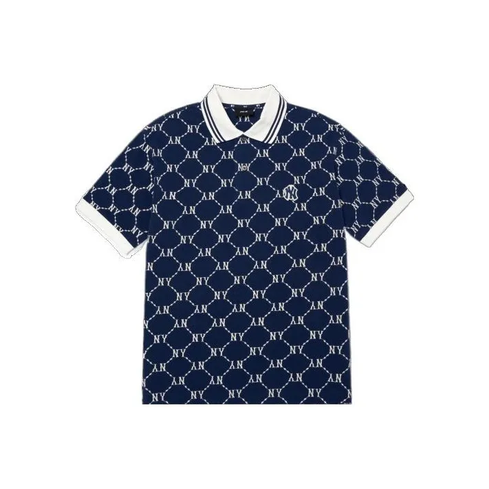 MLB New York Yankees Men's All-Over Logo Print Polo Shirt Navy
