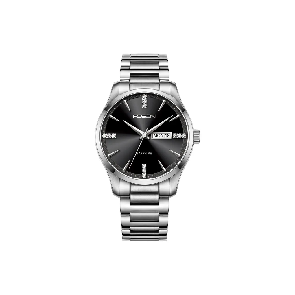 ROSDN Кварцевый механизм ремешок из нержавеющей стали черный циферблат мужские часы