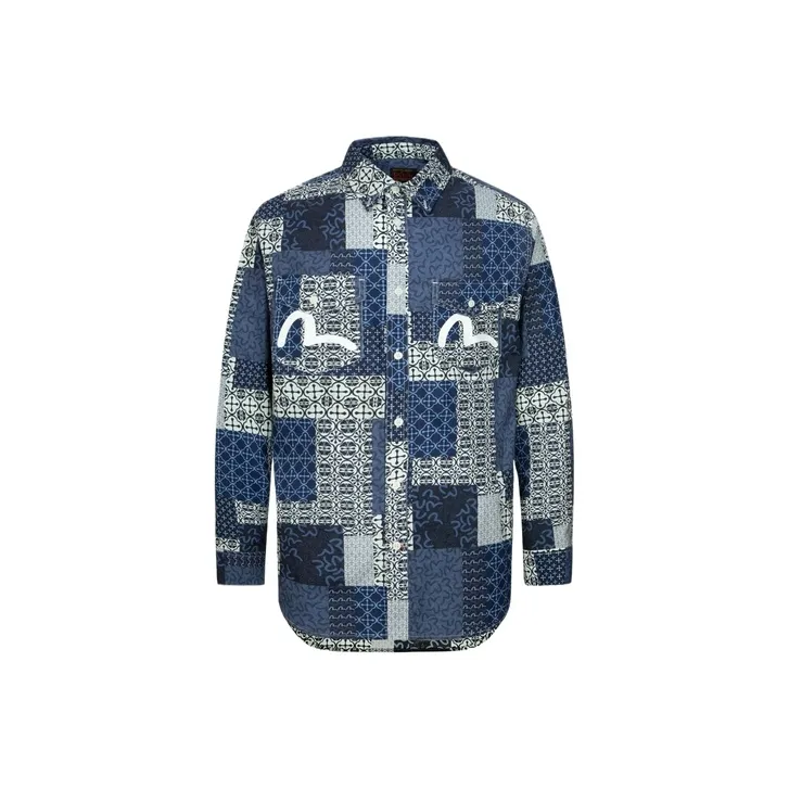 EVISU Shirts Men's Navy Blue All Over Print