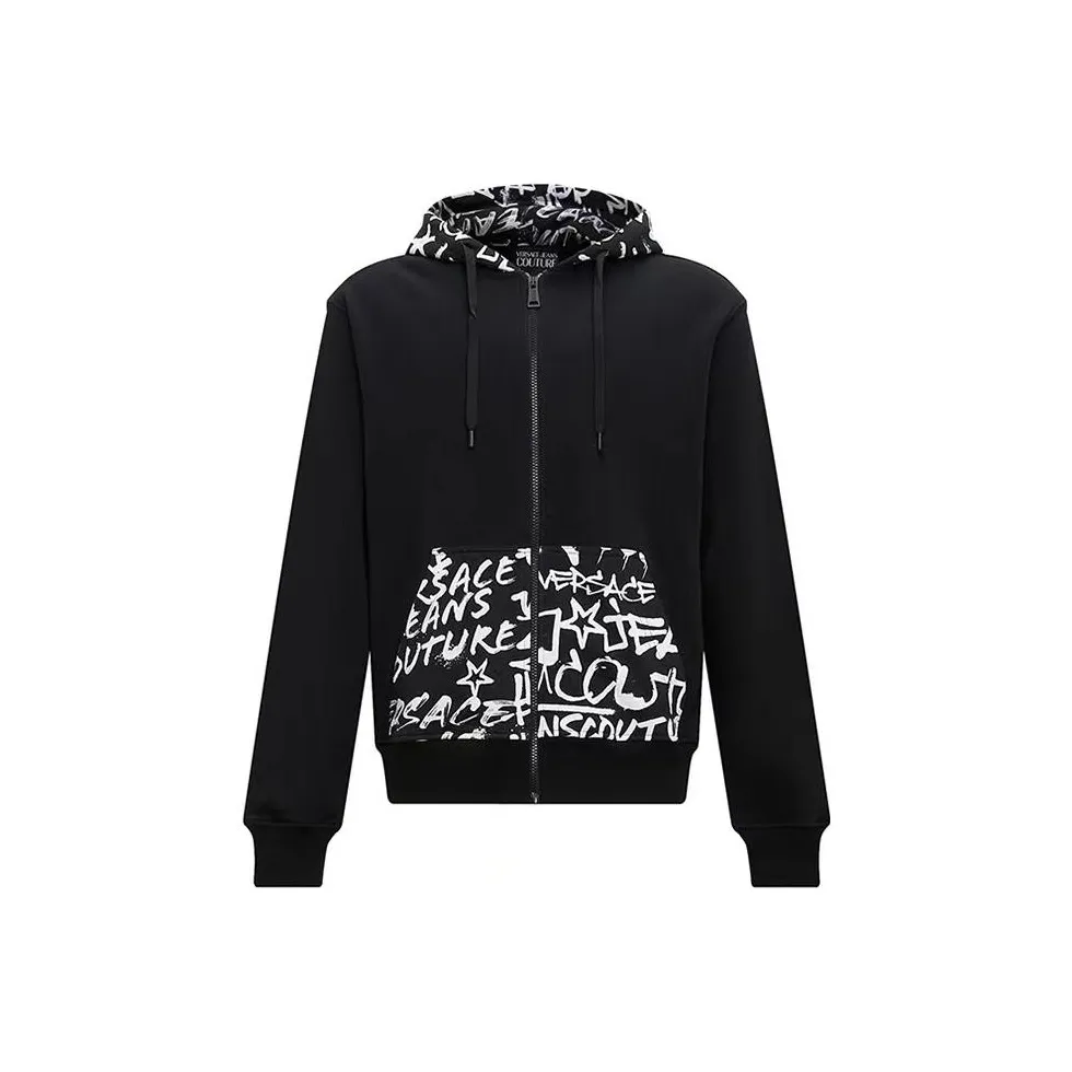 VERSACE JEANS Graffiti print Zip up Cotton Hoodie