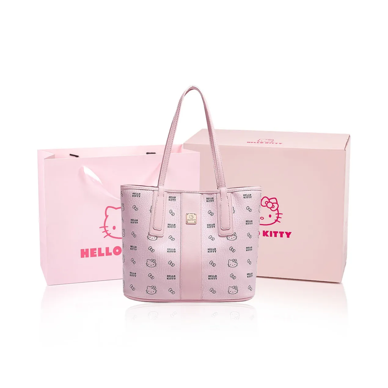 MESUCA Sanrio Hello Kitty Series PU Tote Bag, Shopping Bag, Shoulder Bag Women's Pink/Brown/Milk Tea