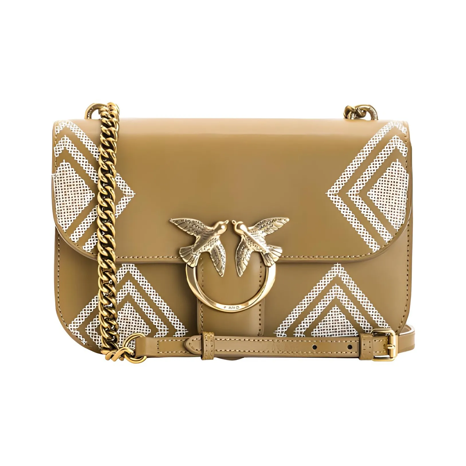 PINKO Love Icon Cow Leather Shoulder Bag, Crossbody Bag Trumpets Women's Mustard Yellow