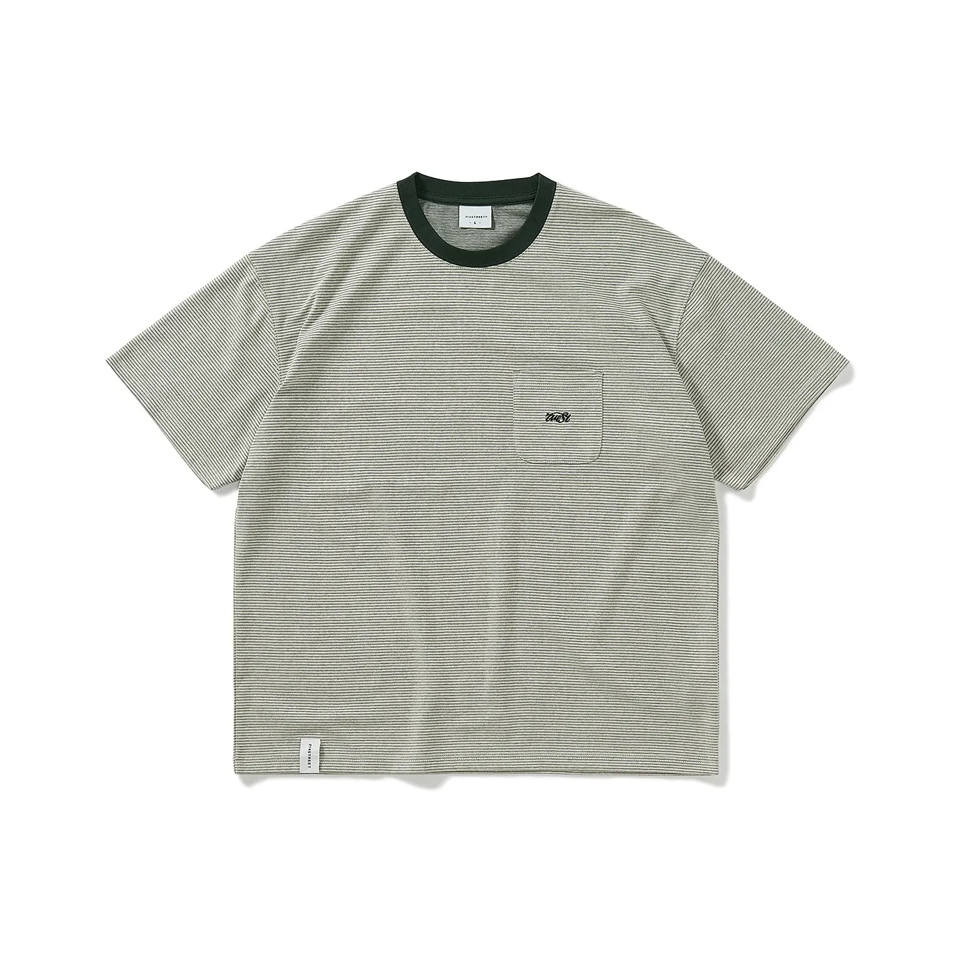 714STREET Полосатый Карман Кожа Friendly Удобный Короткий Рукав Т-Рубашки Унисекс