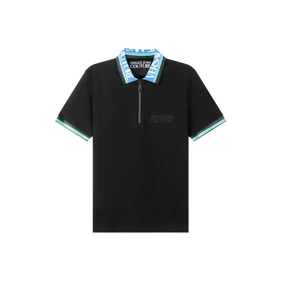VERSACE JEANS COUTURE Logo-intarsia Cotton Polo Shirt Black