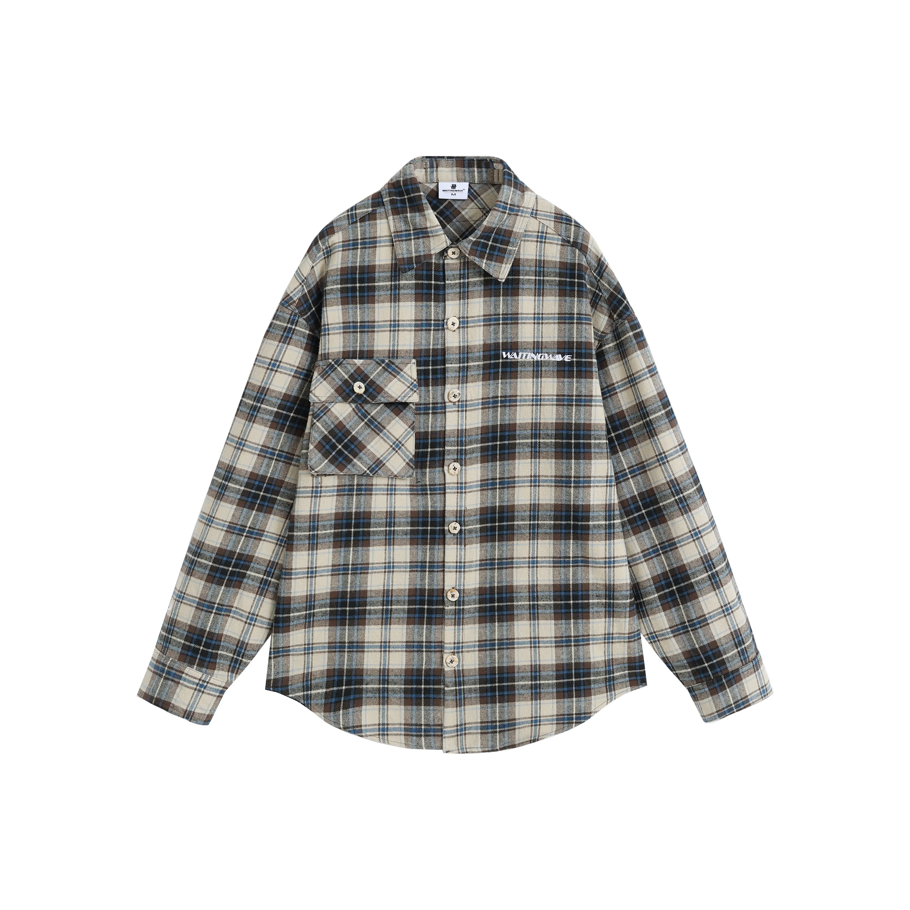 WAITINGWAVE Рубашка Унисекс Бежевый Синий Check