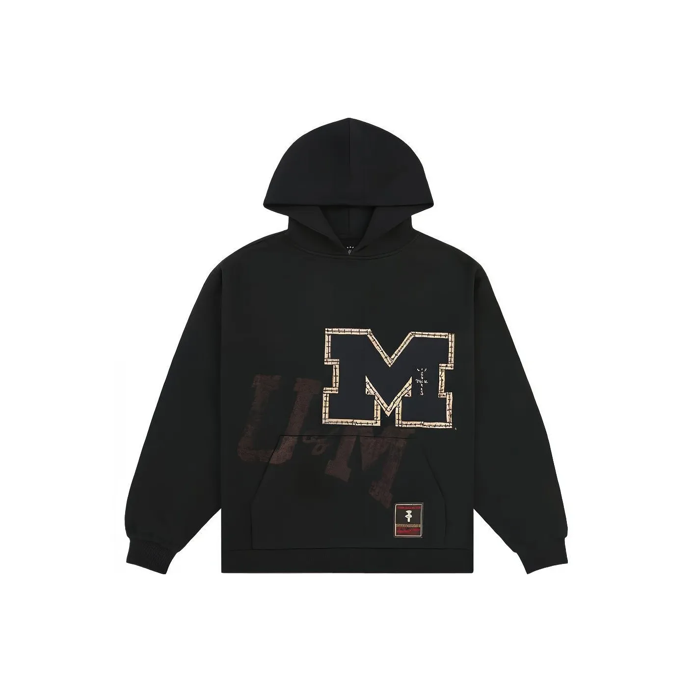 Travis Scott X Mitchell Ness Коллаборация SS24 Университетский OF Michigan Логотип Свитшот Унисекс Черный