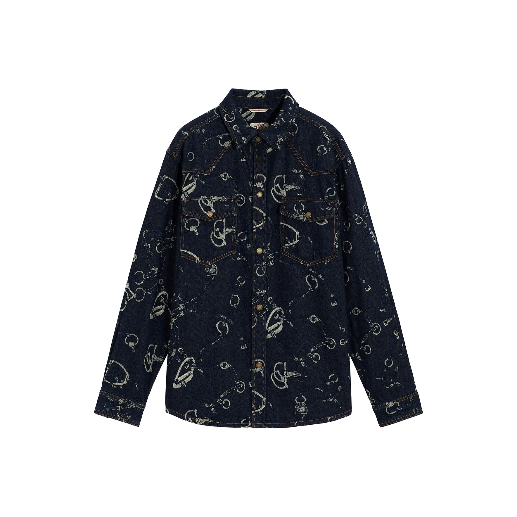 23R+ Деним Свободный крой Универсальный Длинный рукав Рубашка Мужская Синяя