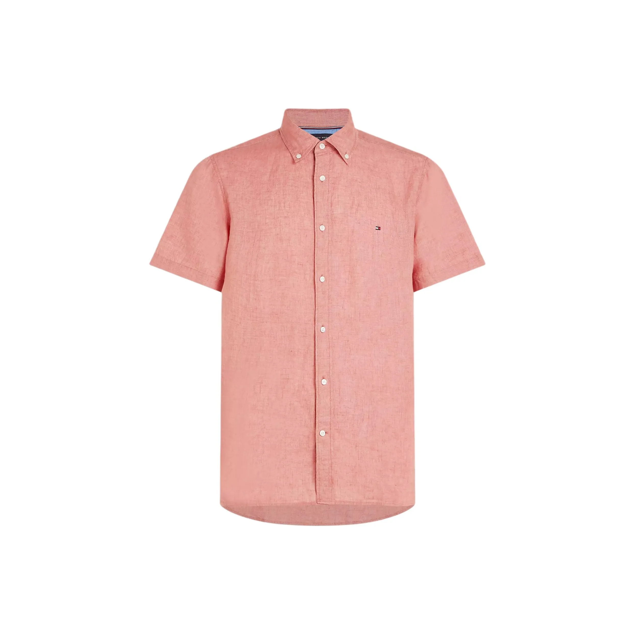 Tommy Hilfiger Short Sleeve Regular Fit Linen Shirt Men's Camellia