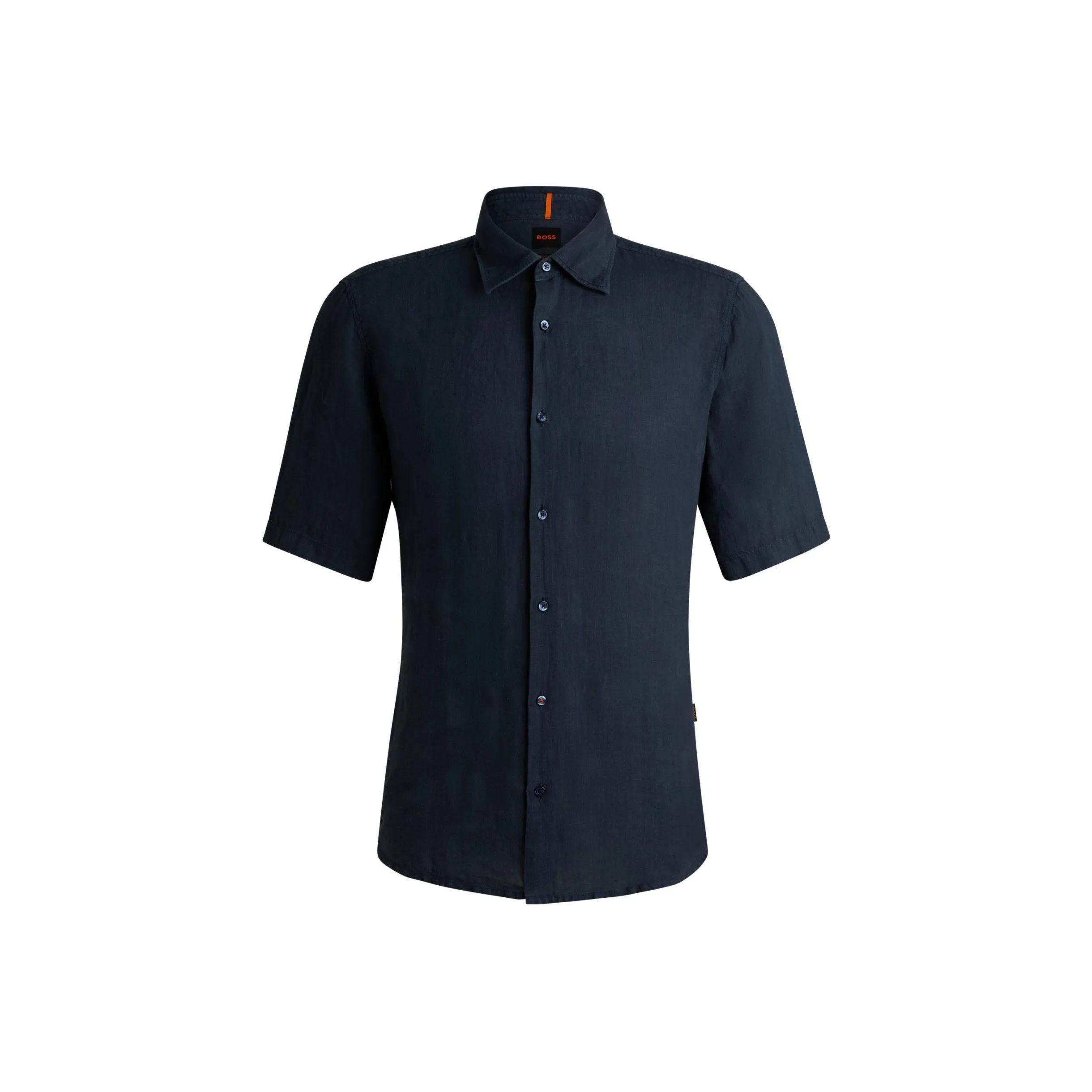 HUGO BOSS Regular Fit Shirt In Linen Canvas Shirt Men's Dark Blue