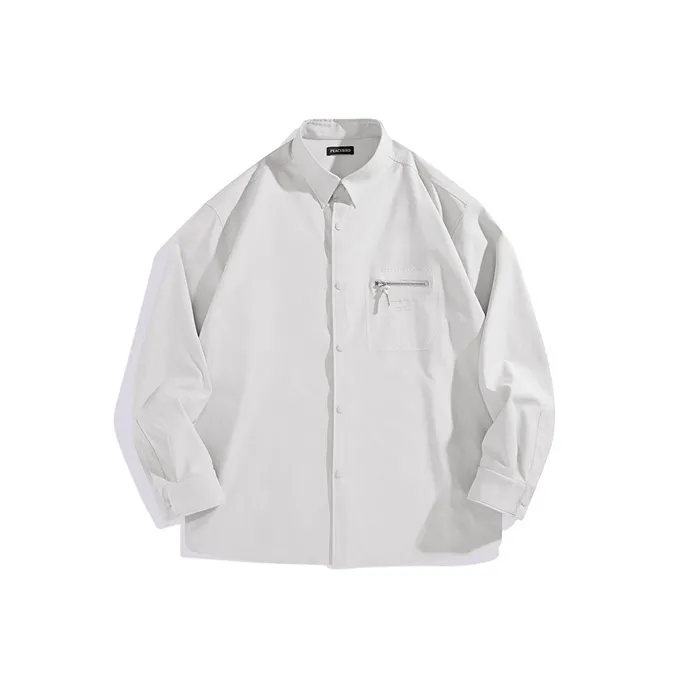 PEACEBIRD MEN Серый Белый 1 Свободный крой Мужские Рубашки