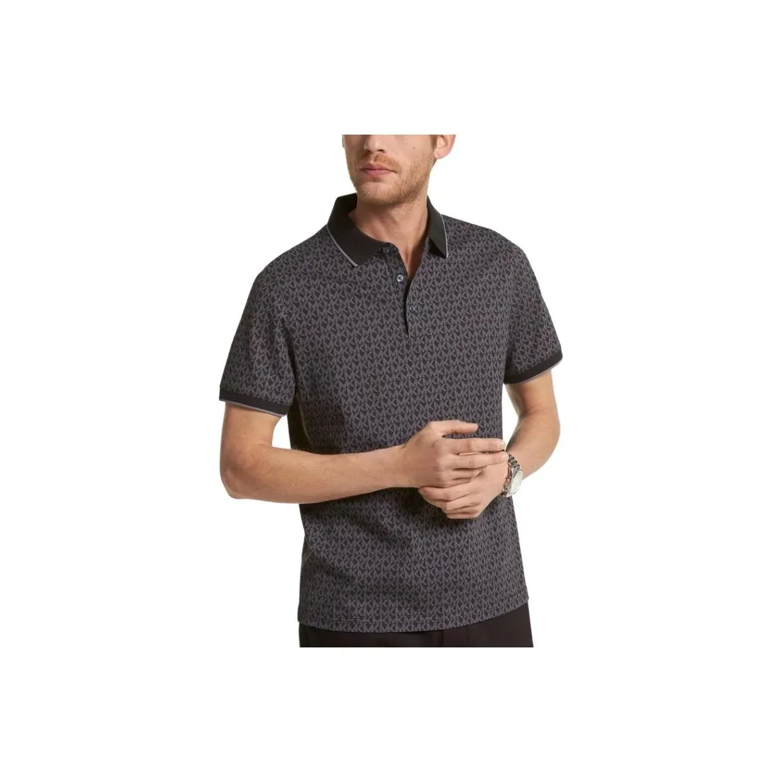 MICHAEL KORS Greenwich Signature Logo Print Cotton Polo Shirt