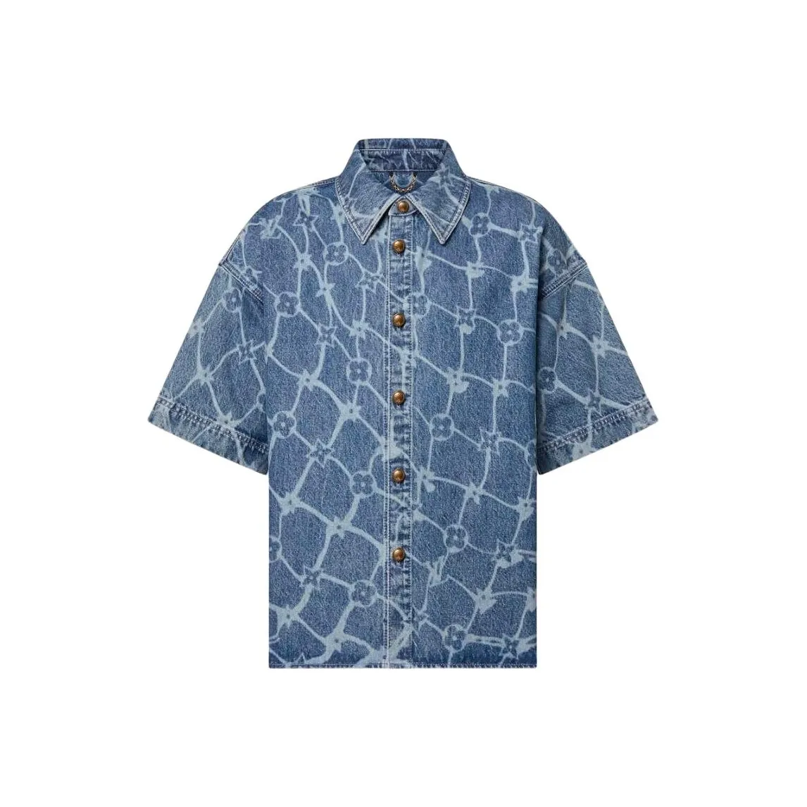 LOUIS VUITTON Monogram Printed Short Sleeved Denim Shirt