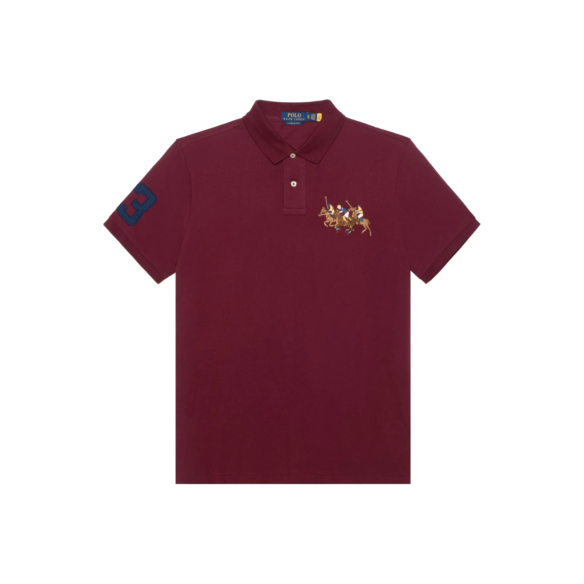 Polo Ralph Lauren FW22 Custom Slim Fit Solid Color Three Horse Pony Short Sleeved Men's Red