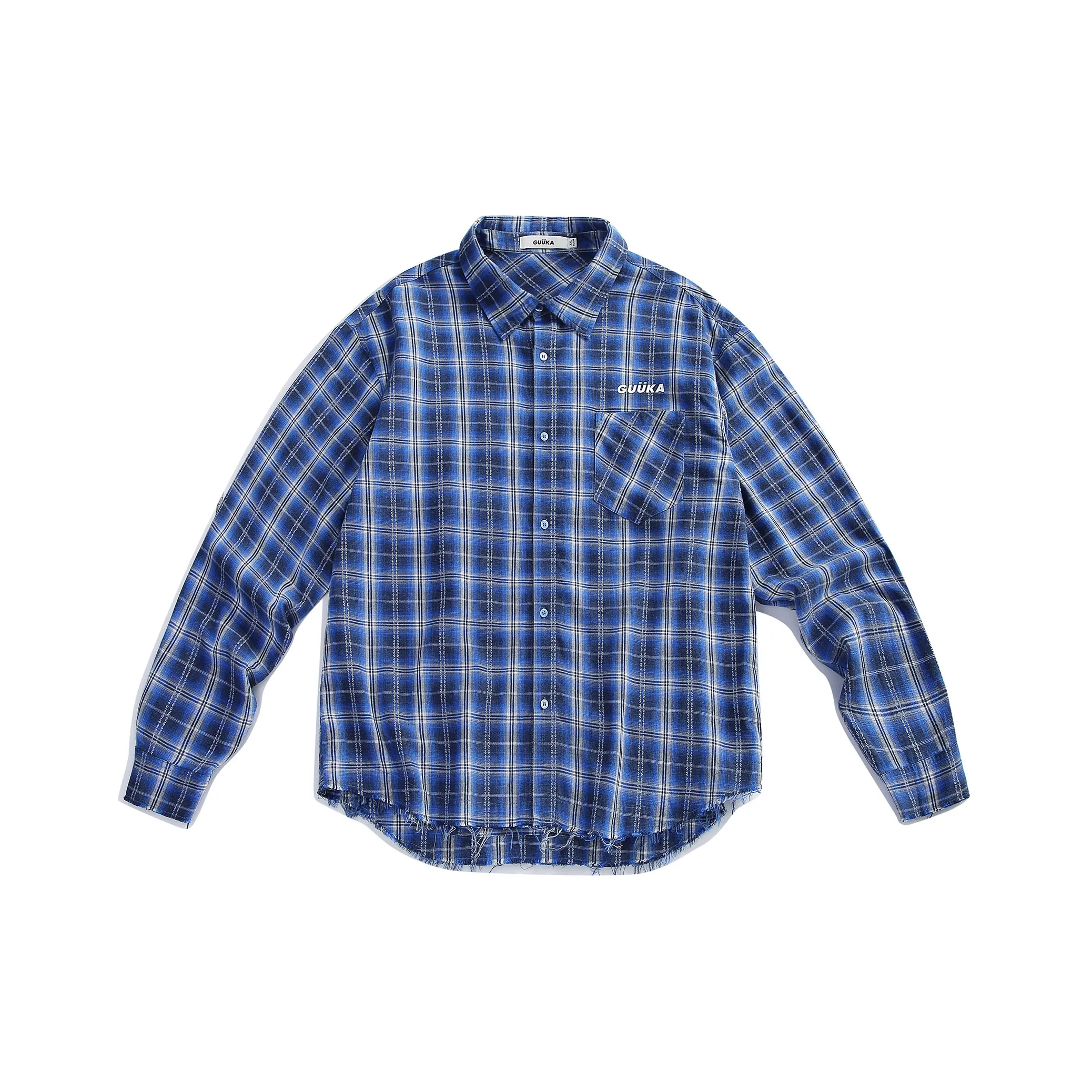 Guuka Мужские рубашки в синем клетчатом принте