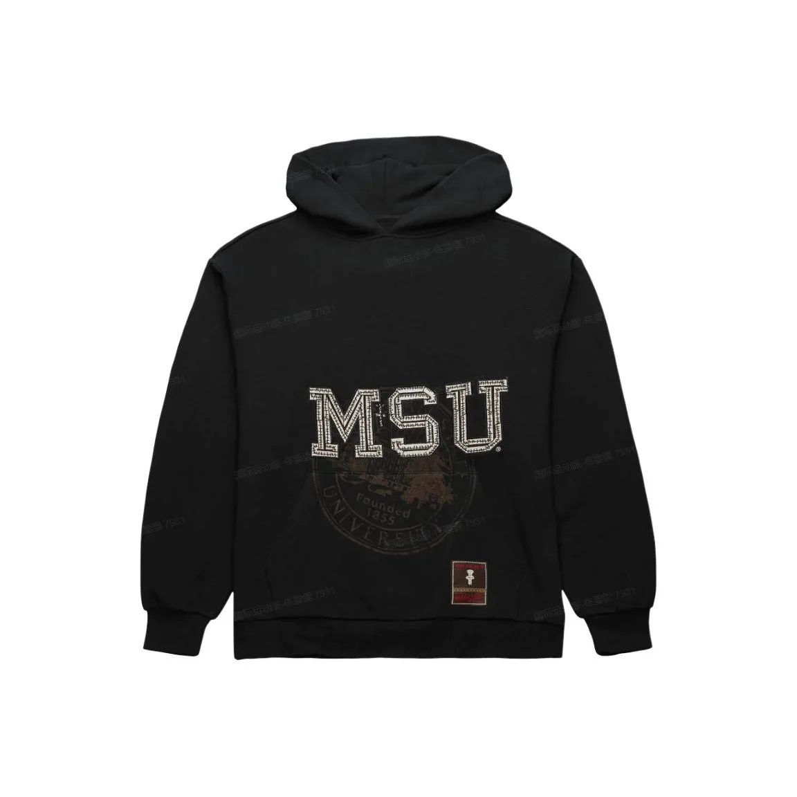 Travis Scott X Mitchell Ness Коллаборация SS24 Michigan State University Свитшот Унисекс Черный