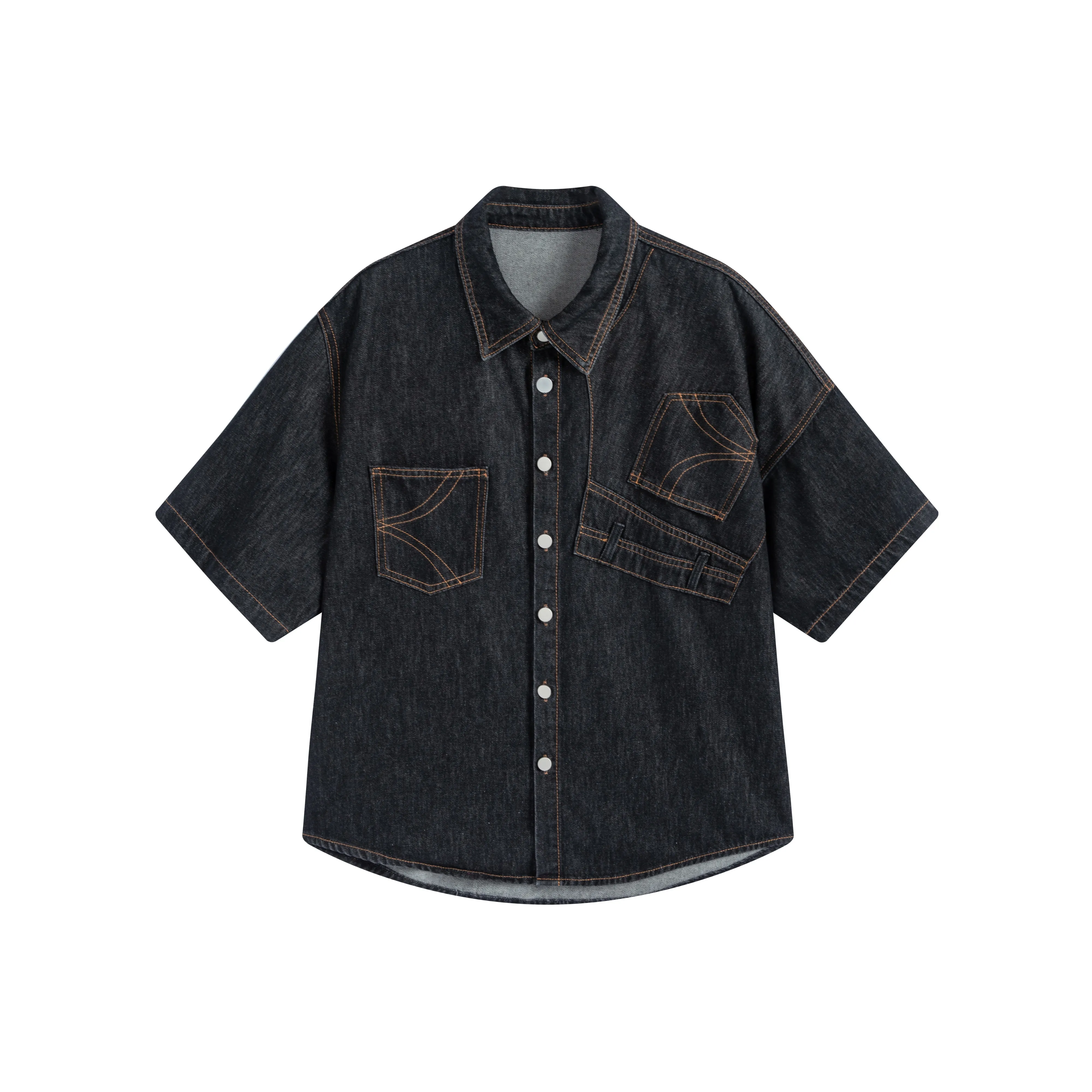 KREATE Деним Короткий Рукав Рубашка Лето Унисекс