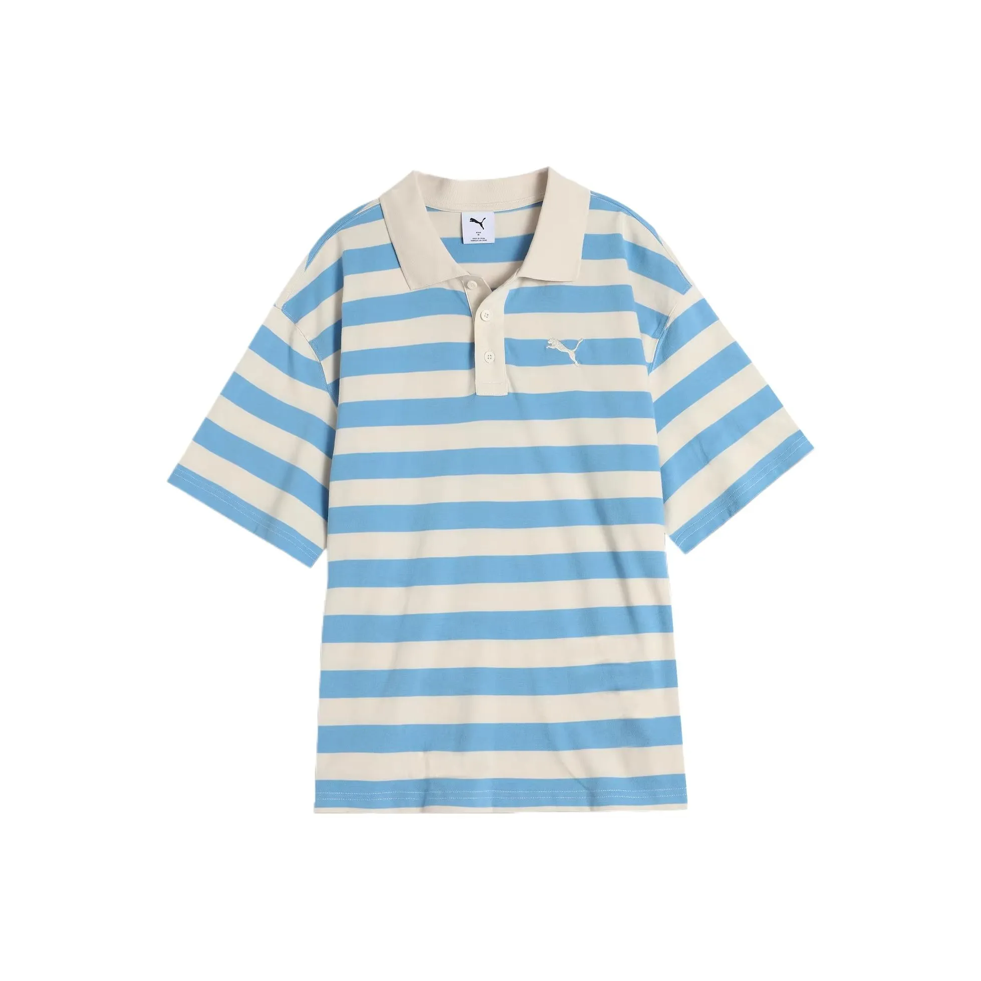 PUMA Striped SS25 WARDROBE ESS Polo Shirt Unisex Light Blue