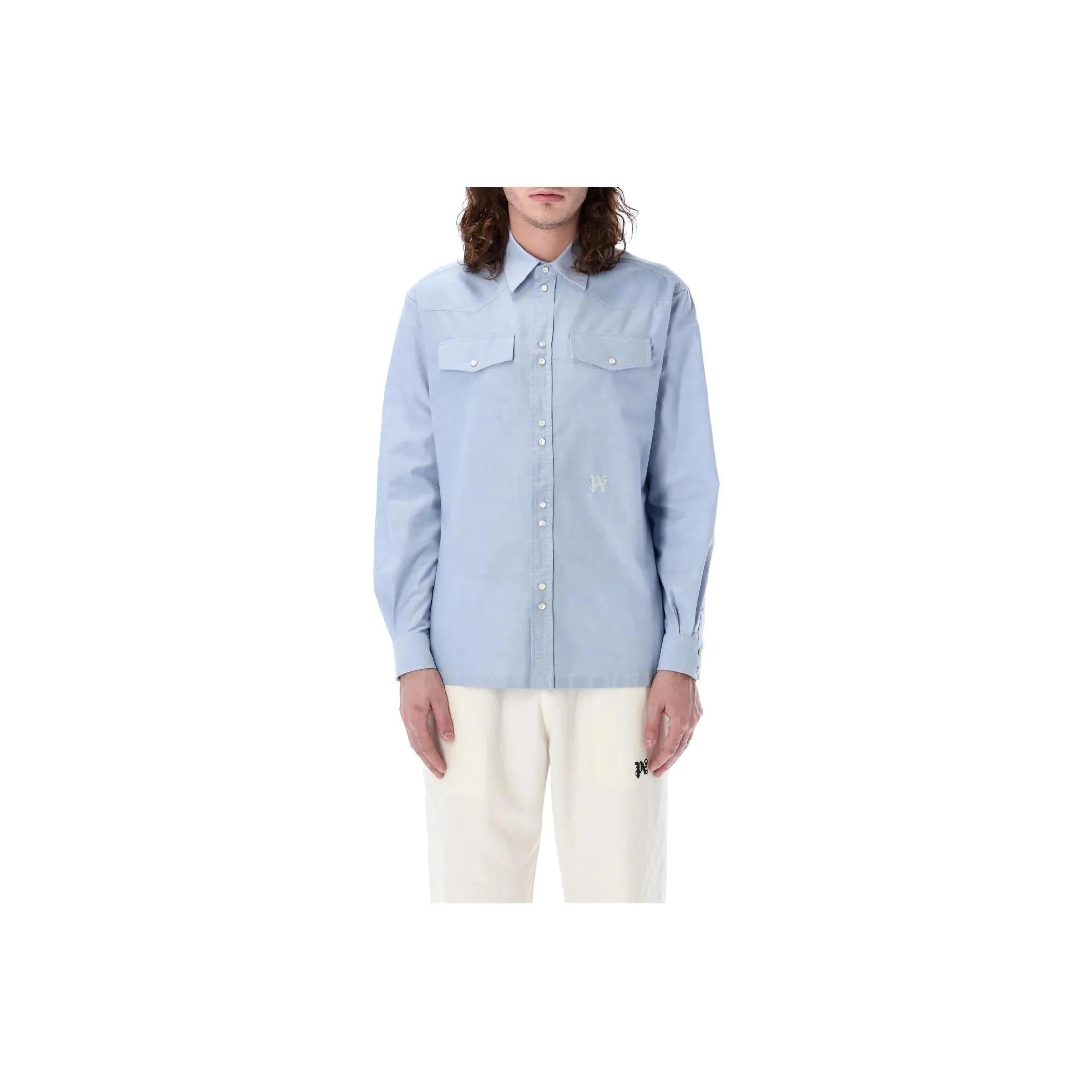 PALM ANGELS Monogram Embroidered Streight Hem Shirt