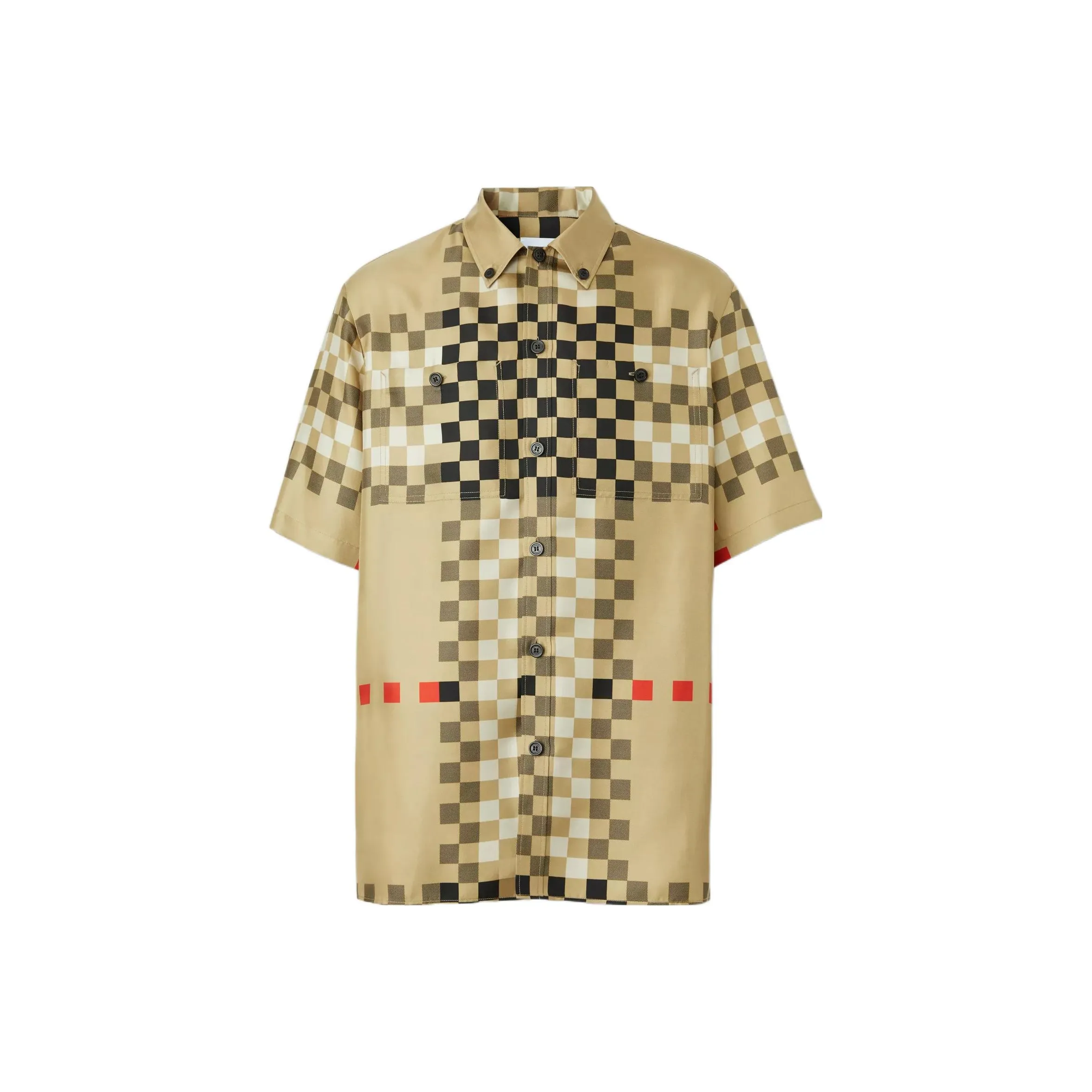 Burberry Short Sleeve Pixel Check Silk Shirt