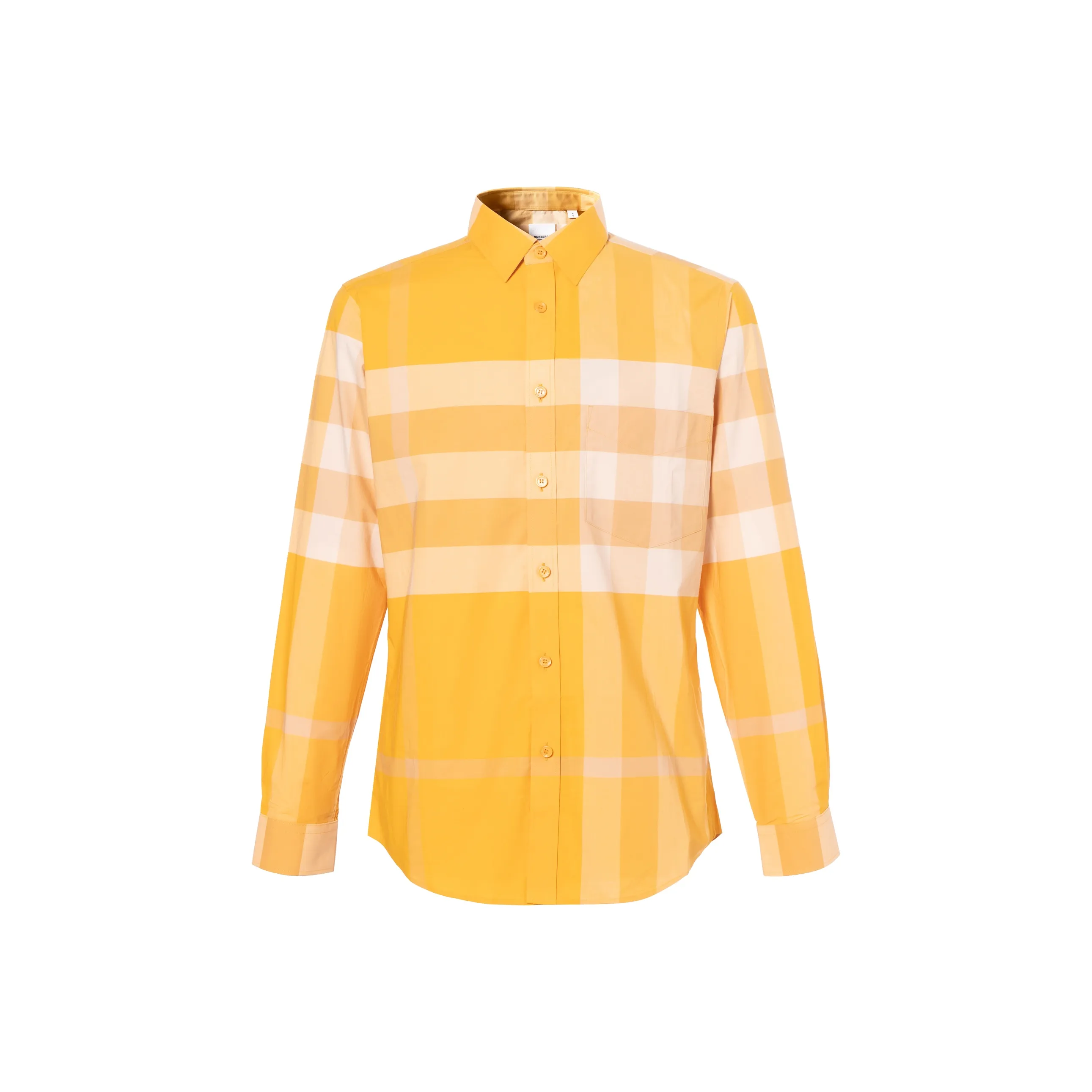 Burberry SS23 Men's Check Button Up Cotton Long Sleeve Shirt Marigold