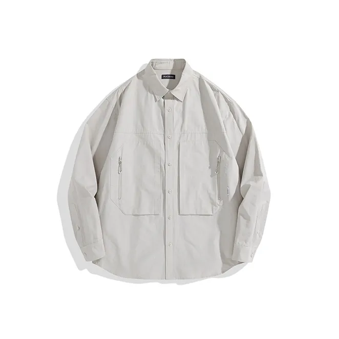 PEACEBIRD MEN Светло-серый 1 Свободный крой Мужская рубашка