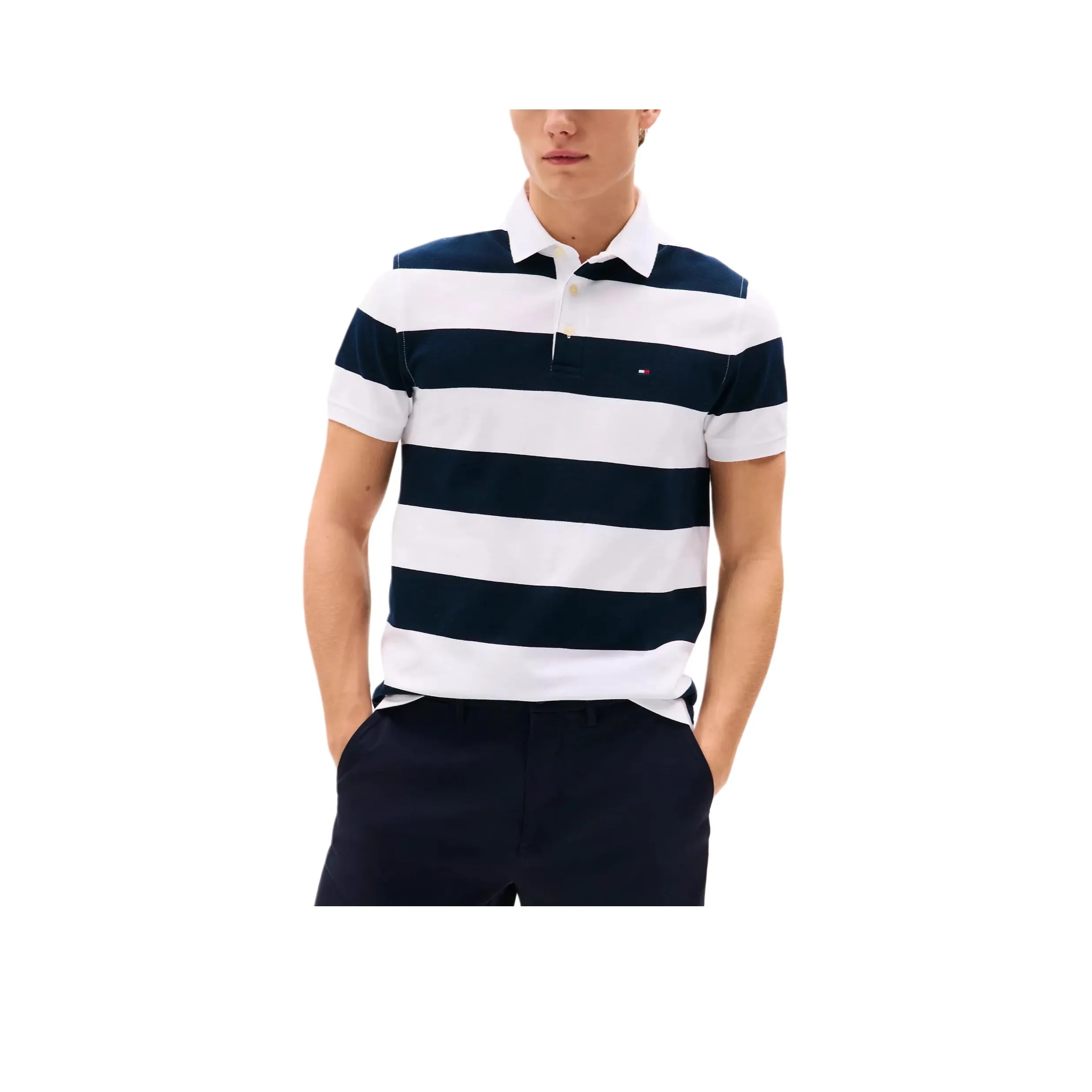 Tommy Hilfiger Polo Мужское Темно-синий Белый Полосы
