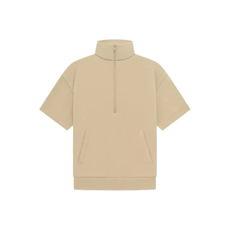 Fear Of God Essentials Полузакатная рубашка с 3 4 рукавами песочного цвета мужская песочно-белая