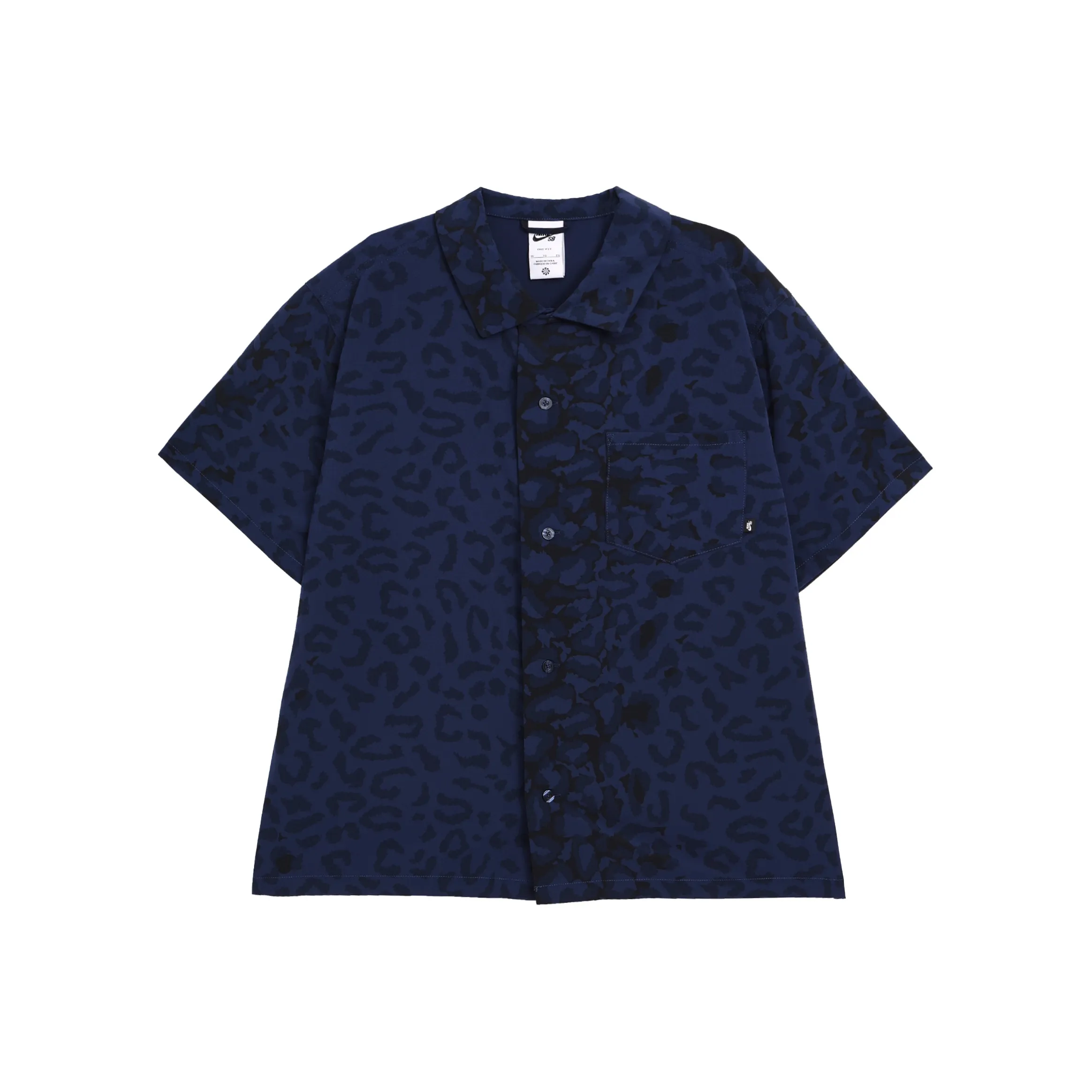 Nike SS24 SB Print Bowler Short Sleeve Button Down Skate Top Shirt Unisex Midnight Navy