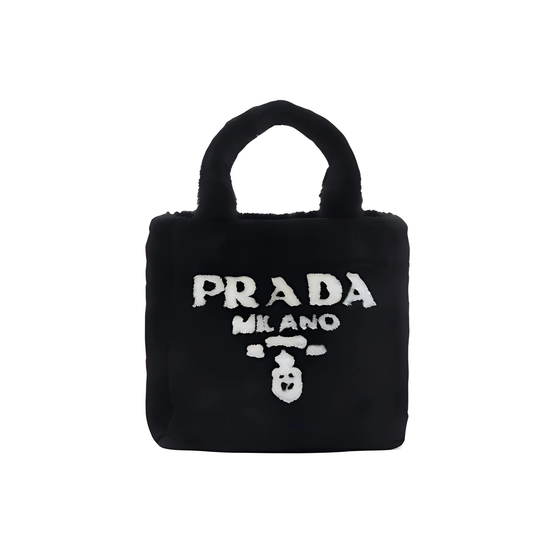 PRADA Shearling Plush Tote Bag, Shopping Bag, Shoulder Bag, Crossbody Bag, Handbag Women's Black/White