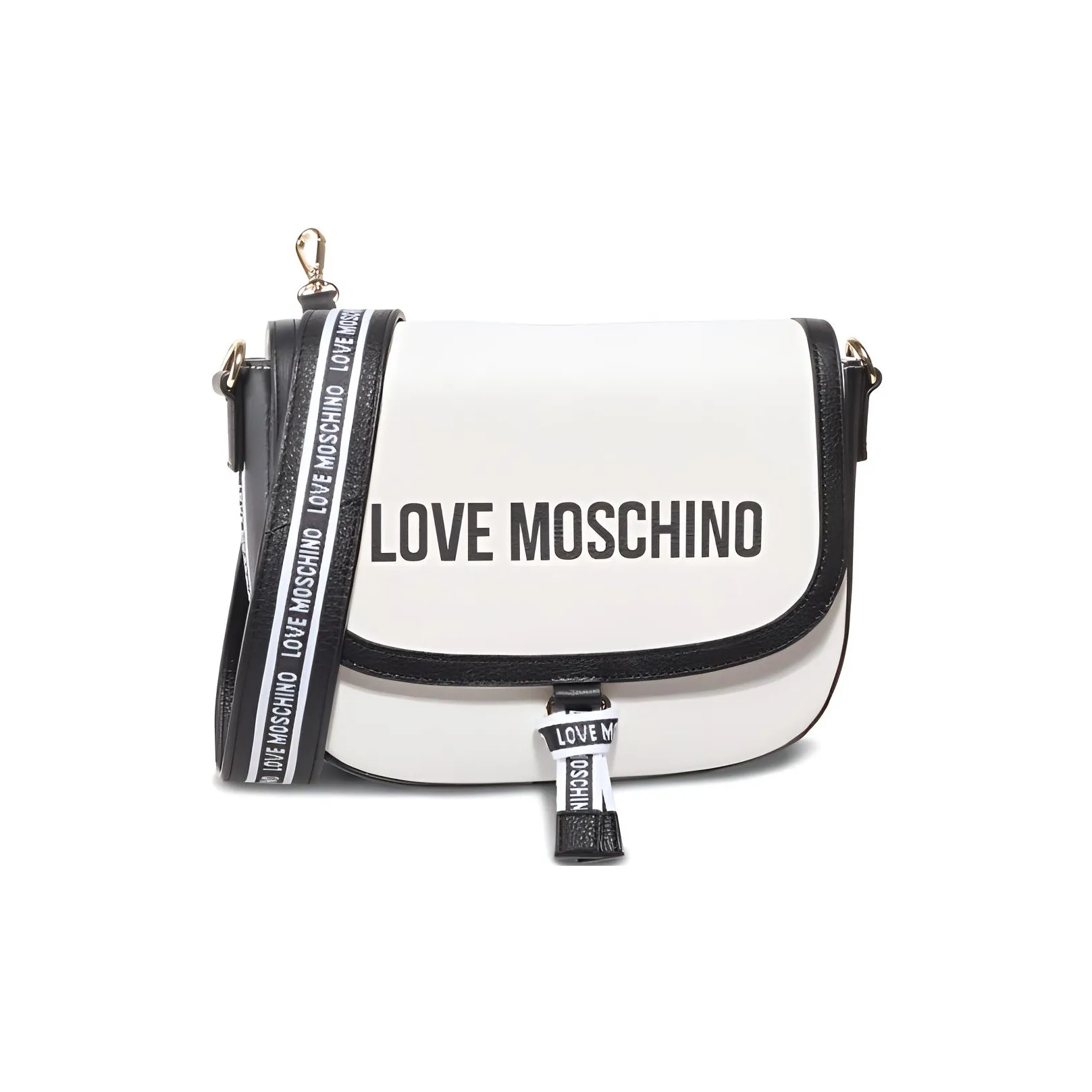 MOSCHINO Leather Shoulder Bag, Crossbody Bag Women's Black White
